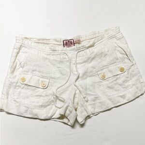 Juicy Couture Womens Vintage Y2K White Linen Pocketed Cargo Cuffed Shorts Size M